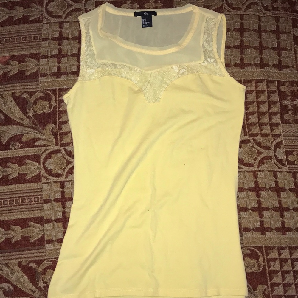Mesh/lace embroidered tank